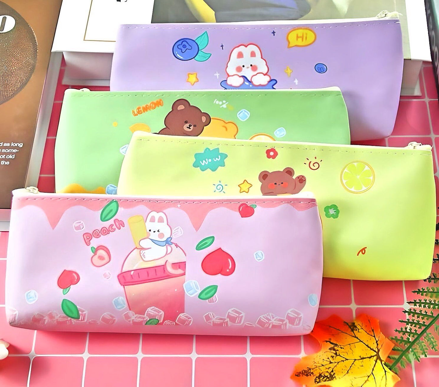 Cute Pencil Case| Kids PU Leather Pencil Case| Cute Bunny Kawaii Bear Stationery | Cute School Supplies | Gifts for Kids