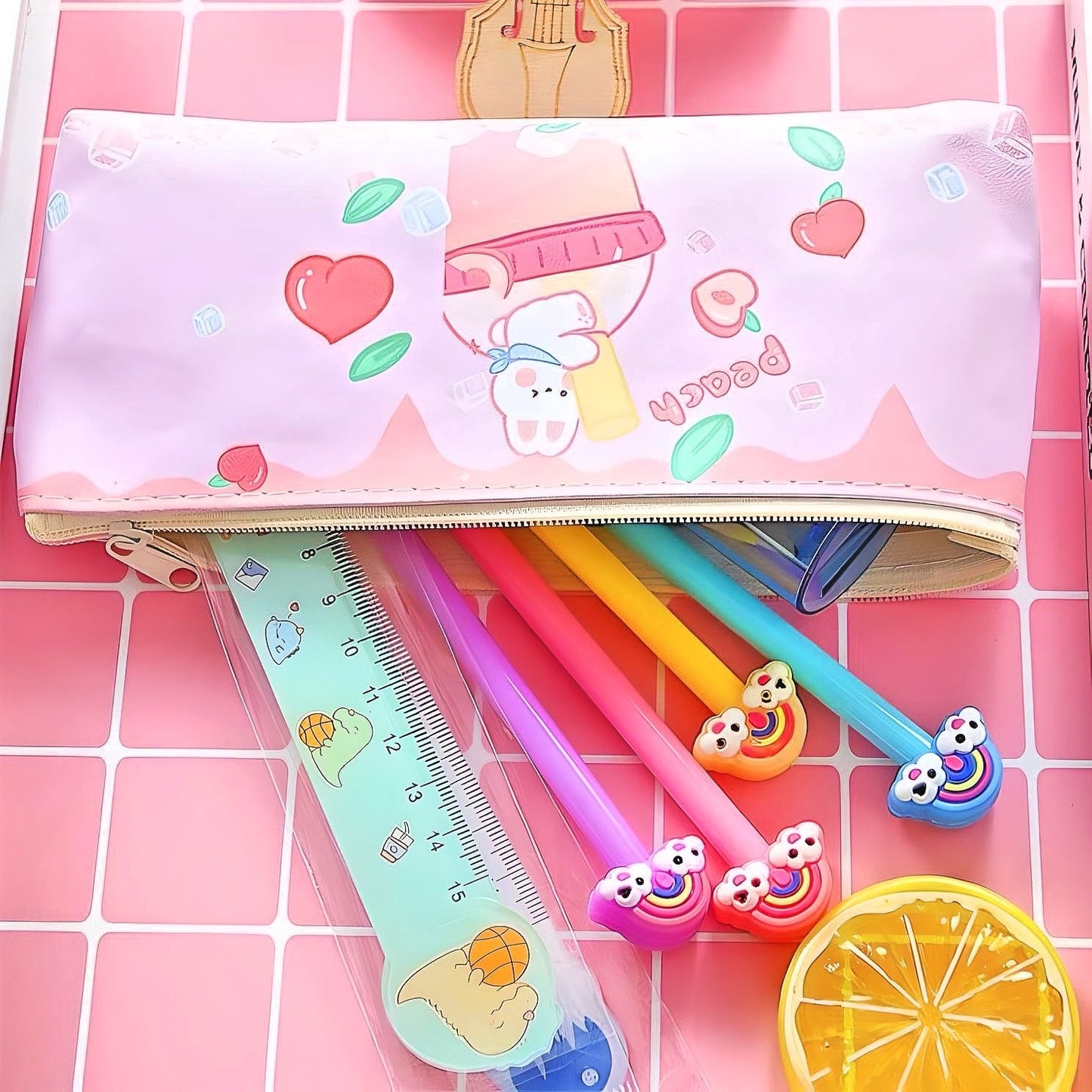 Cute Pencil Case| Kids PU Leather Pencil Case| Cute Bunny Kawaii Bear Stationery | Cute School Supplies | Gifts for Kids