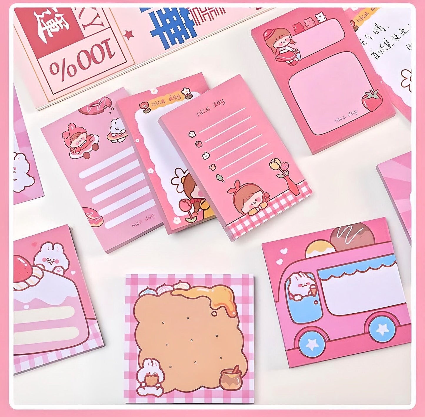 2Pcs Kawaii Pink Memo Pads | Cute Notes | Kawaii Notepad | Japanese Memo Notes | Cute Scrapbooking | Cute Gifts for Kids | Cute Stationery
