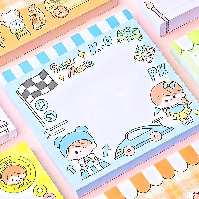 Cute Notepad for Boys and Girls, Kawaii Stationery 80 pages/set Kawaii Sticky Note Planner To Do List Planner Blue Stationery School Office