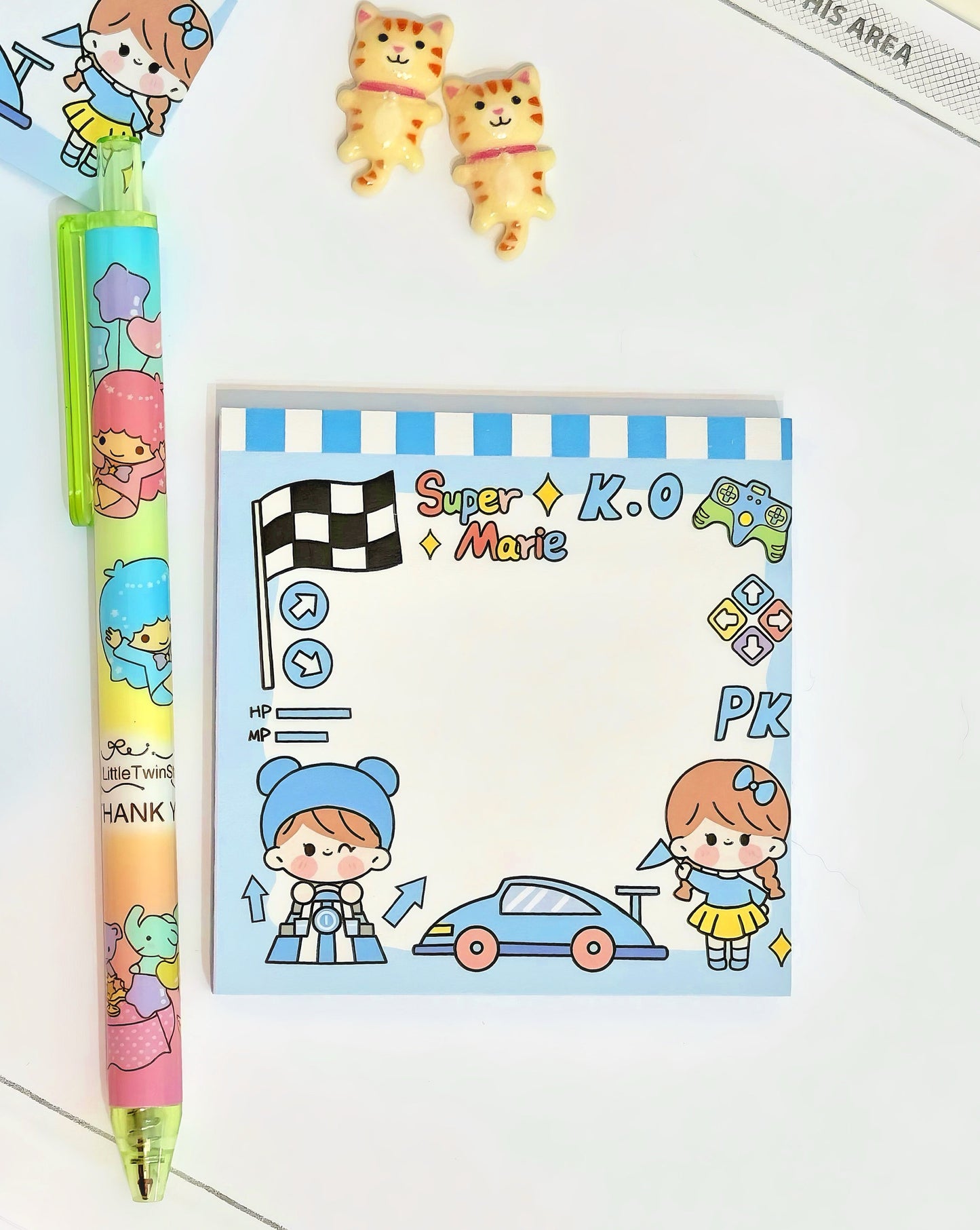 Cute Notepad for Boys and Girls, Kawaii Stationery 80 pages/set Kawaii Sticky Note Planner To Do List Planner Blue Stationery School Office