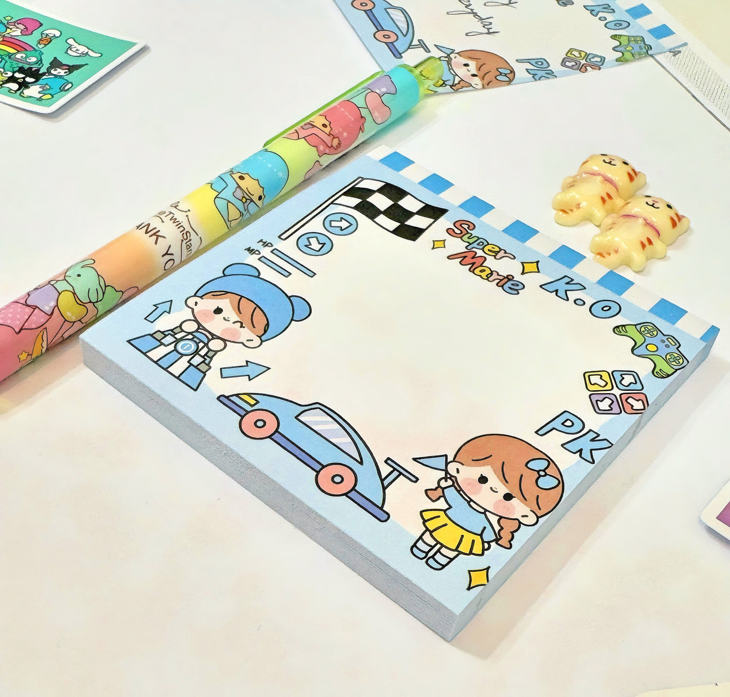 Cute Notepad for Boys and Girls, Kawaii Stationery 80 pages/set Kawaii Sticky Note Planner To Do List Planner Blue Stationery School Office