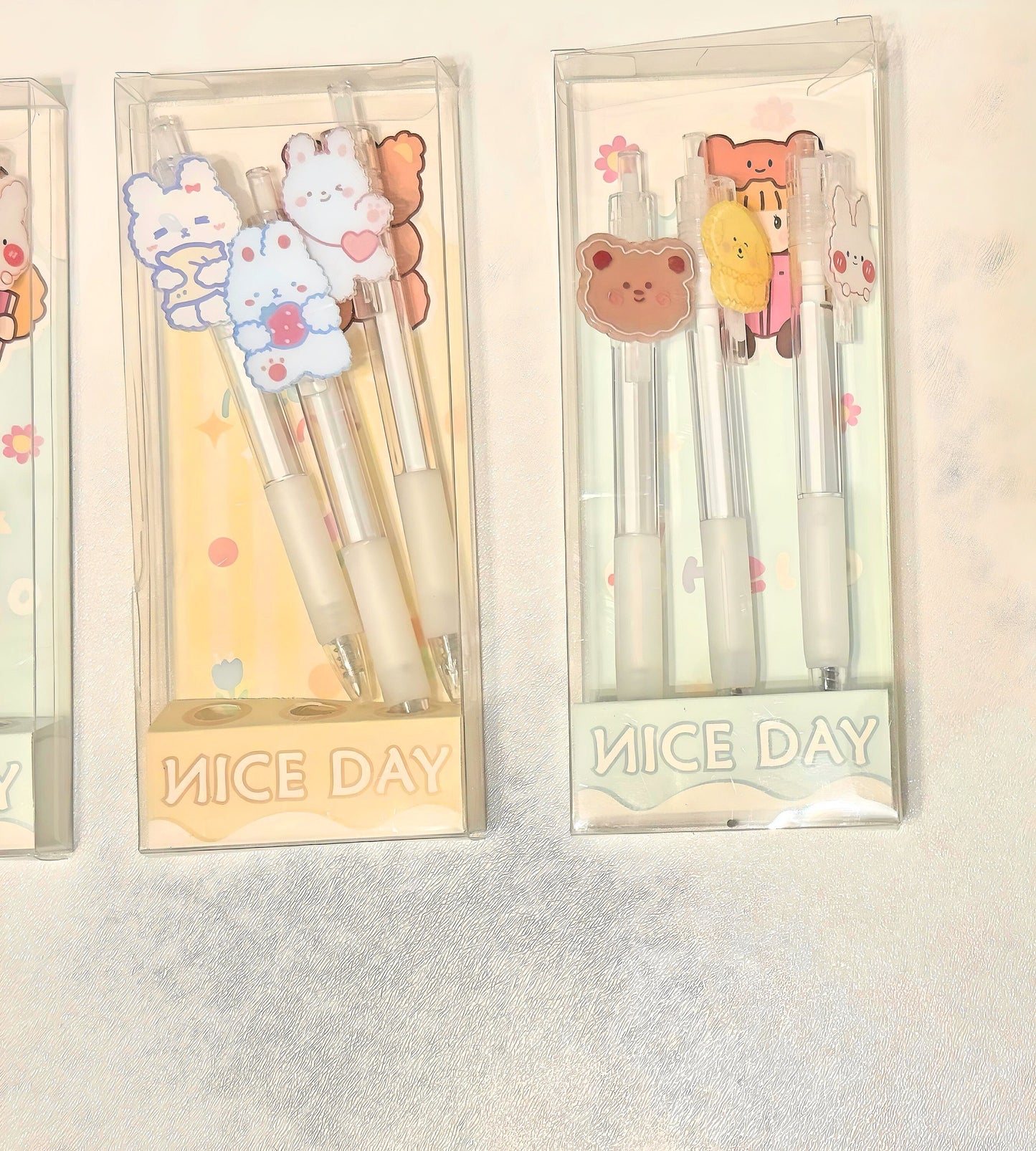 3Pcs Cute Bear Puppy Bunny Pens Set | Cute Pens Kawaii Stationery black gel clicker pen School Supplies Office Stationery Pen Gift for Kids