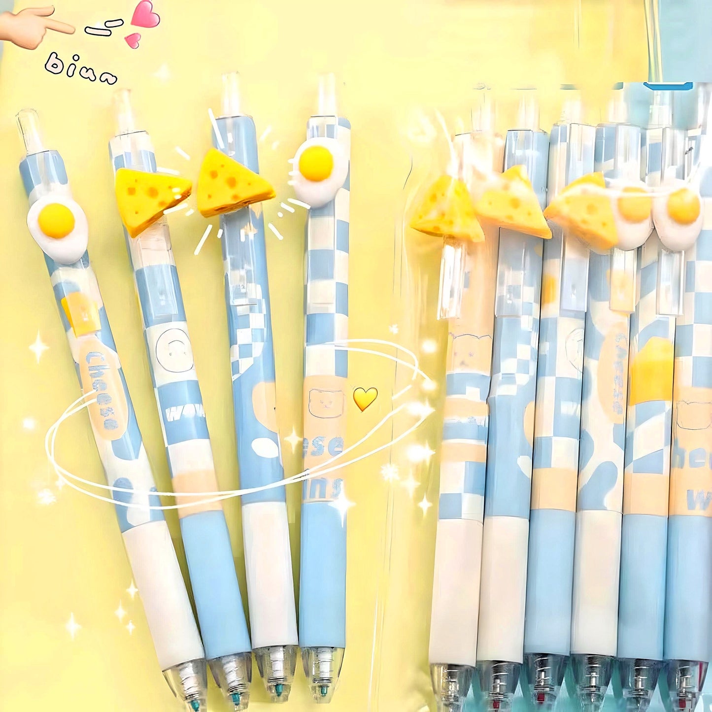 6Pcs Cute Cheese Pens| Cute Neutral Pen| Kawaii Kitsch 0.5mm black gel ink clicker pen| School Supplies Office Stationery Pen Set