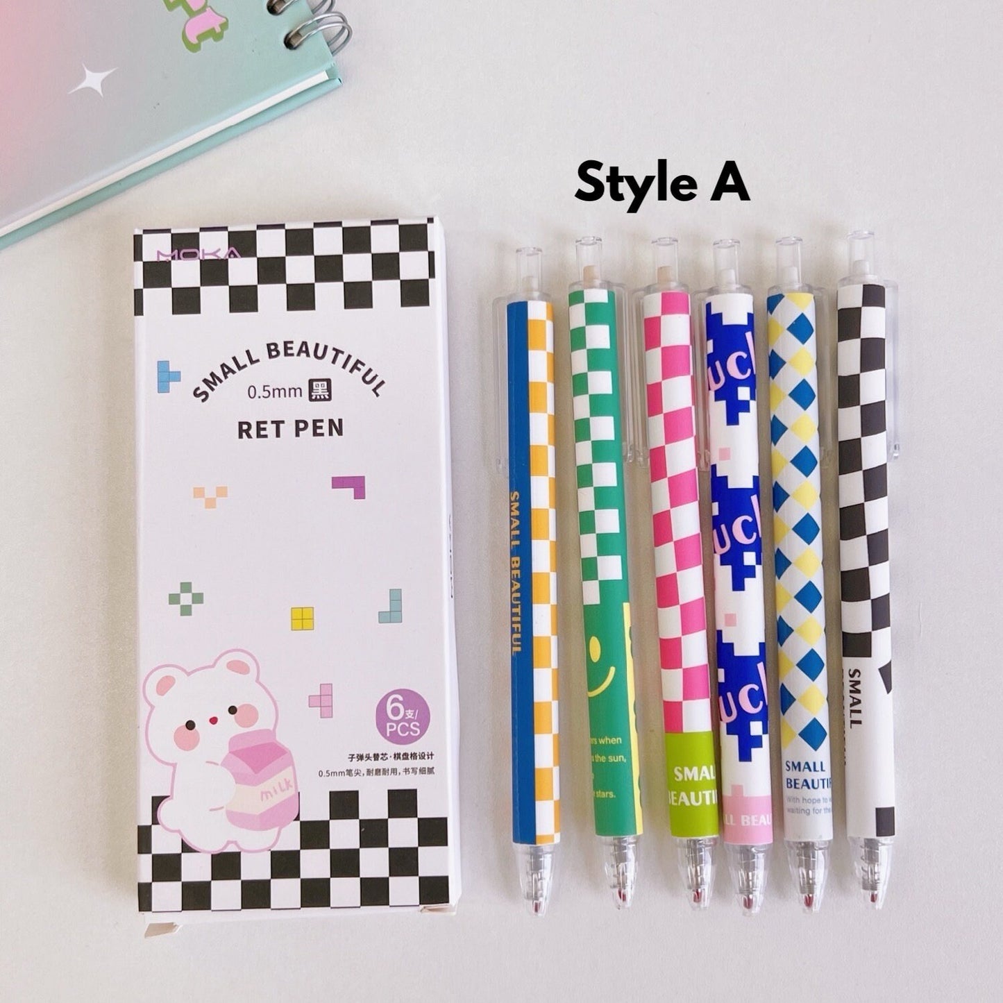 6Pcs Cute Pens Set Boxed, Kawaii Clicker Pens, 0.5mm black gel ink clicker pen, Kawaii School Supplies, Kawaii Stationery