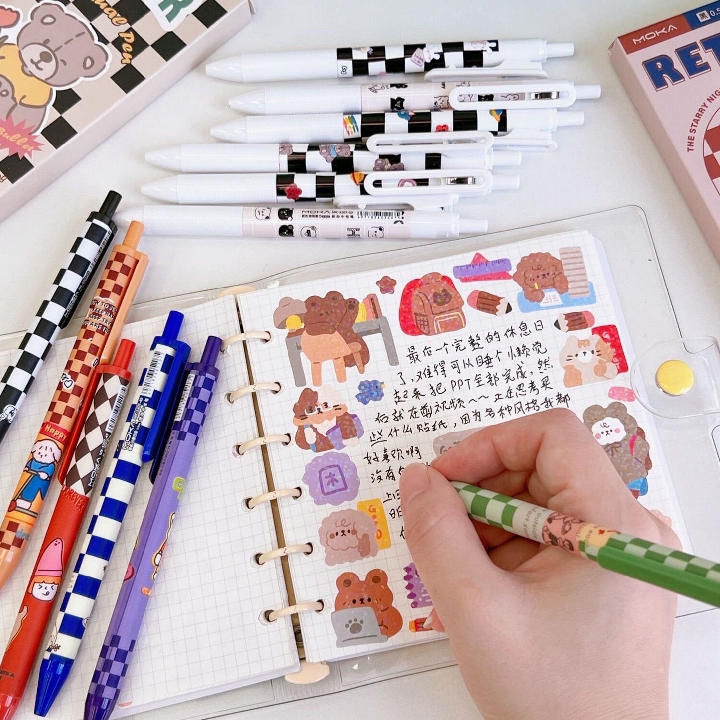 6Pcs Cute Pens Set Boxed, Kawaii Clicker Pens, 0.5mm black gel ink clicker pen, Kawaii School Supplies, Kawaii Stationery
