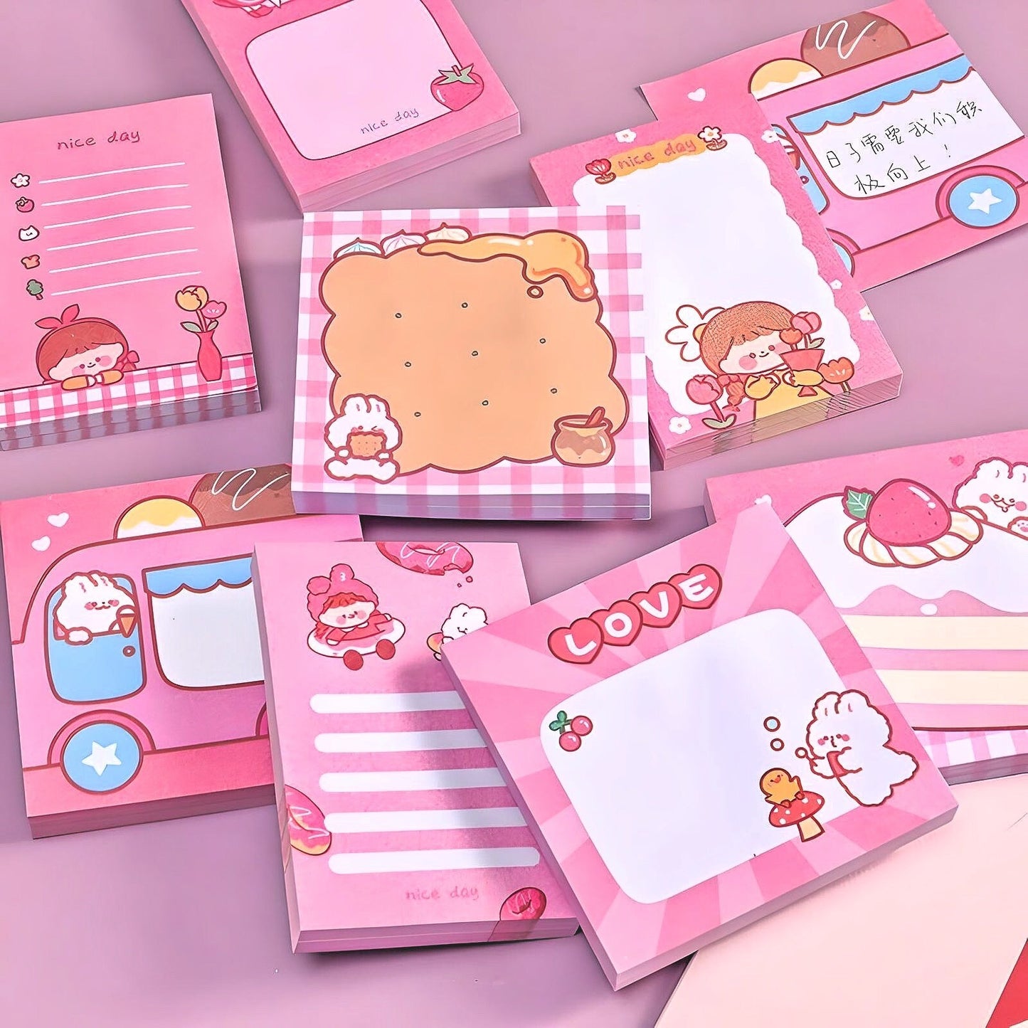 2Pcs Kawaii Pink Memo Pads | Cute Notes | Kawaii Notepad | Japanese Memo Notes | Cute Scrapbooking | Cute Gifts for Kids | Cute Stationery