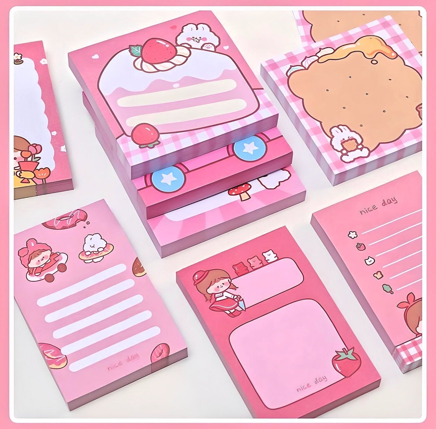 2Pcs Kawaii Pink Memo Pads | Cute Notes | Kawaii Notepad | Japanese Memo Notes | Cute Scrapbooking | Cute Gifts for Kids | Cute Stationery