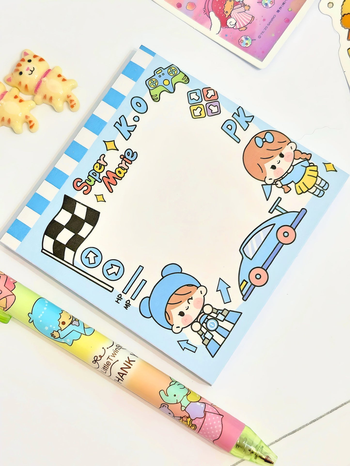 Cute Notepad for Boys and Girls, Kawaii Stationery 80 pages/set Kawaii Sticky Note Planner To Do List Planner Blue Stationery School Office