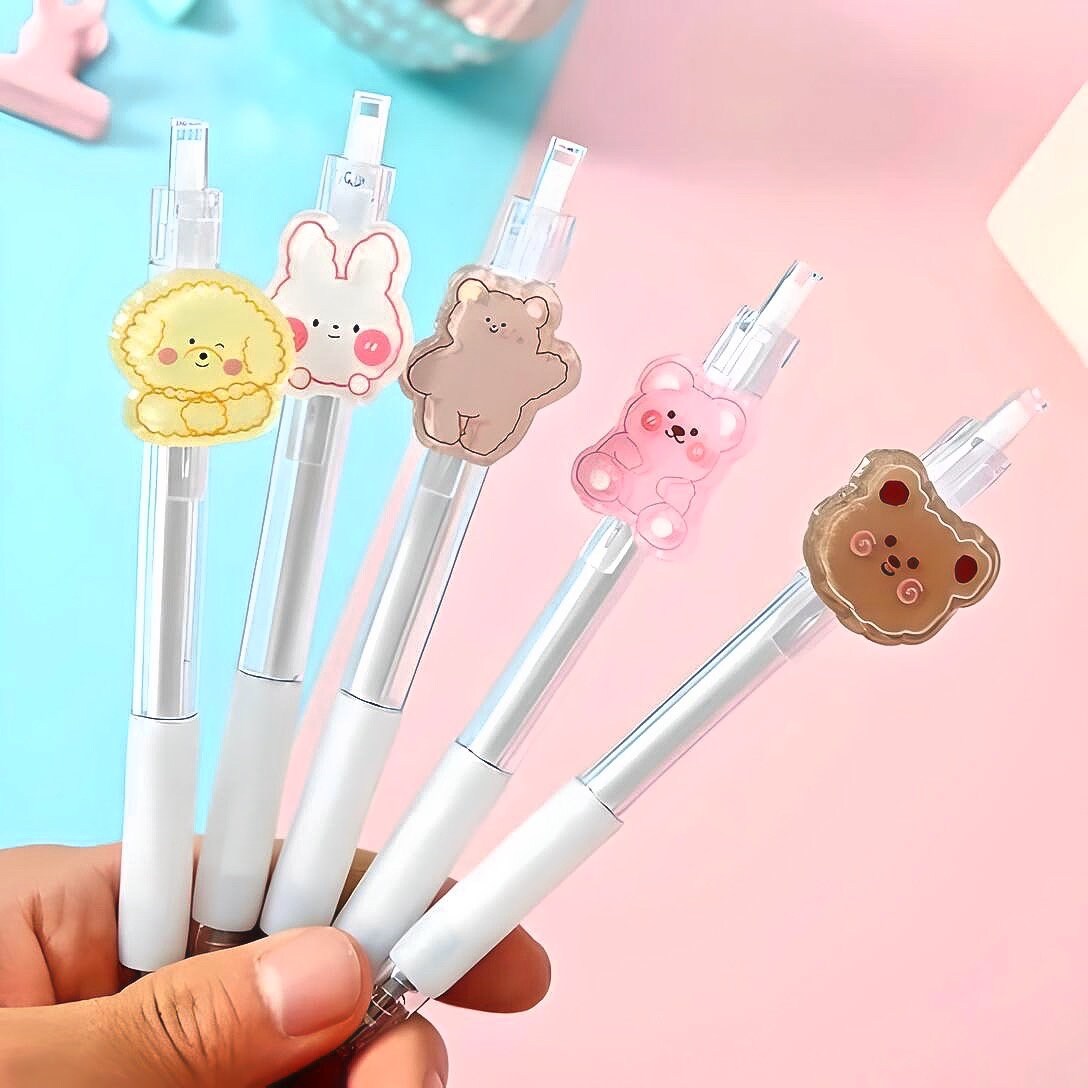 3Pcs Cute Bear Puppy Bunny Pens Set | Cute Pens Kawaii Stationery black gel clicker pen School Supplies Office Stationery Pen Gift for Kids