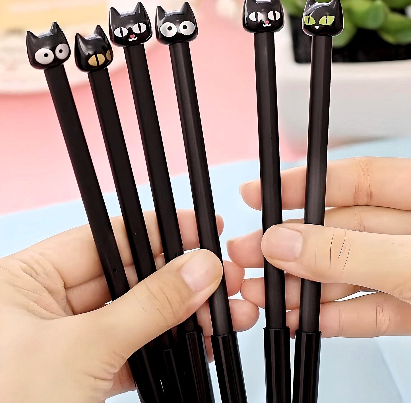 2Pcs Cute Pack Black Cat Kitty 0.5mm Black Ink Gel Pen | Kawaii Pens for Kids | Back to School Supplies Birthday Gfit (2 Pcs Random Design)