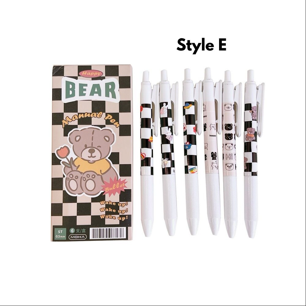 6Pcs Cute Pens Set Boxed, Kawaii Clicker Pens, 0.5mm black gel ink clicker pen, Kawaii School Supplies, Kawaii Stationery