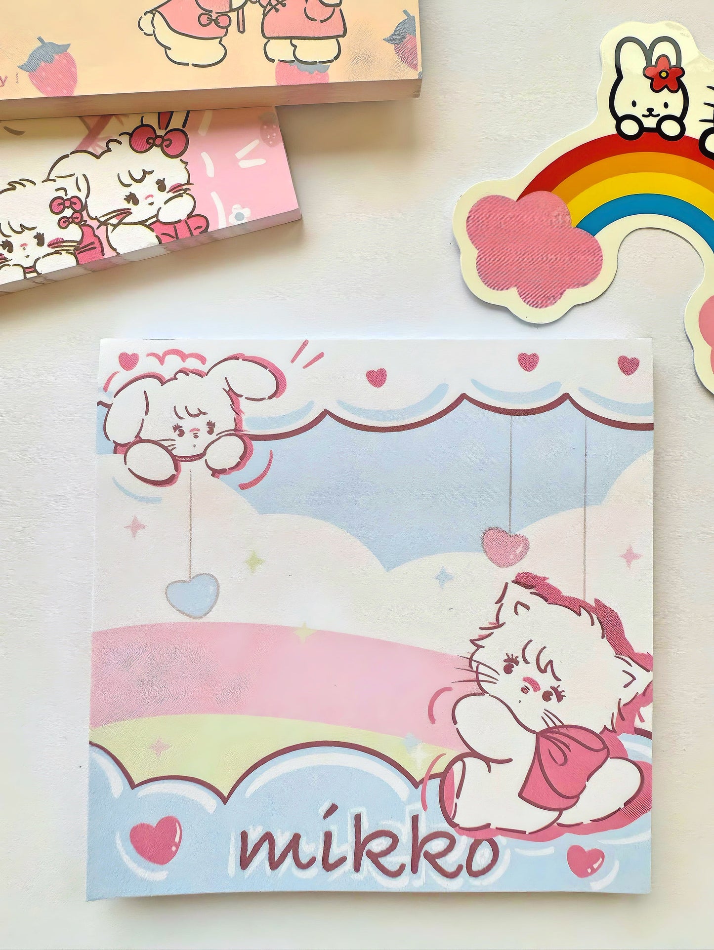 4 x Cute Notepads, Kawaii Stationery for Student Supplies, Self Adhesive Post it Notes