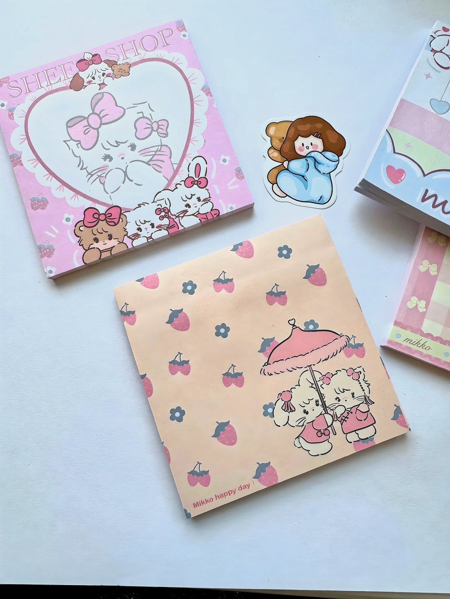 4 x Cute Notepads, Kawaii Stationery for Student Supplies, Self Adhesive Post it Notes