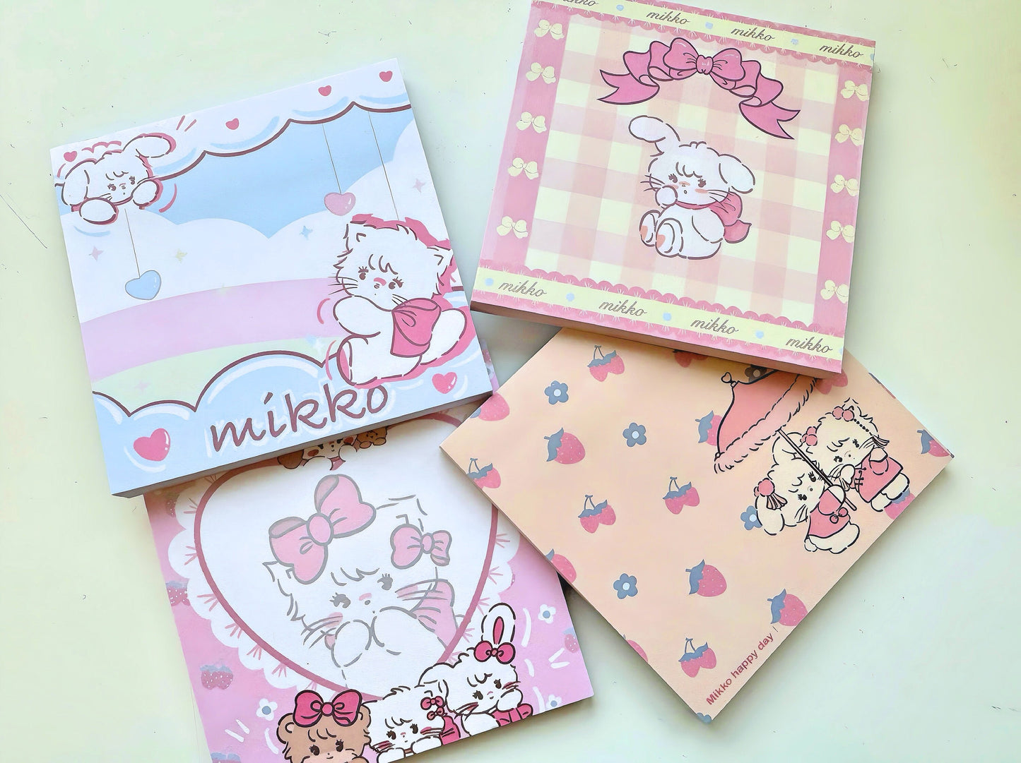 4 x Cute Notepads, Kawaii Stationery for Student Supplies, Self Adhesive Post it Notes