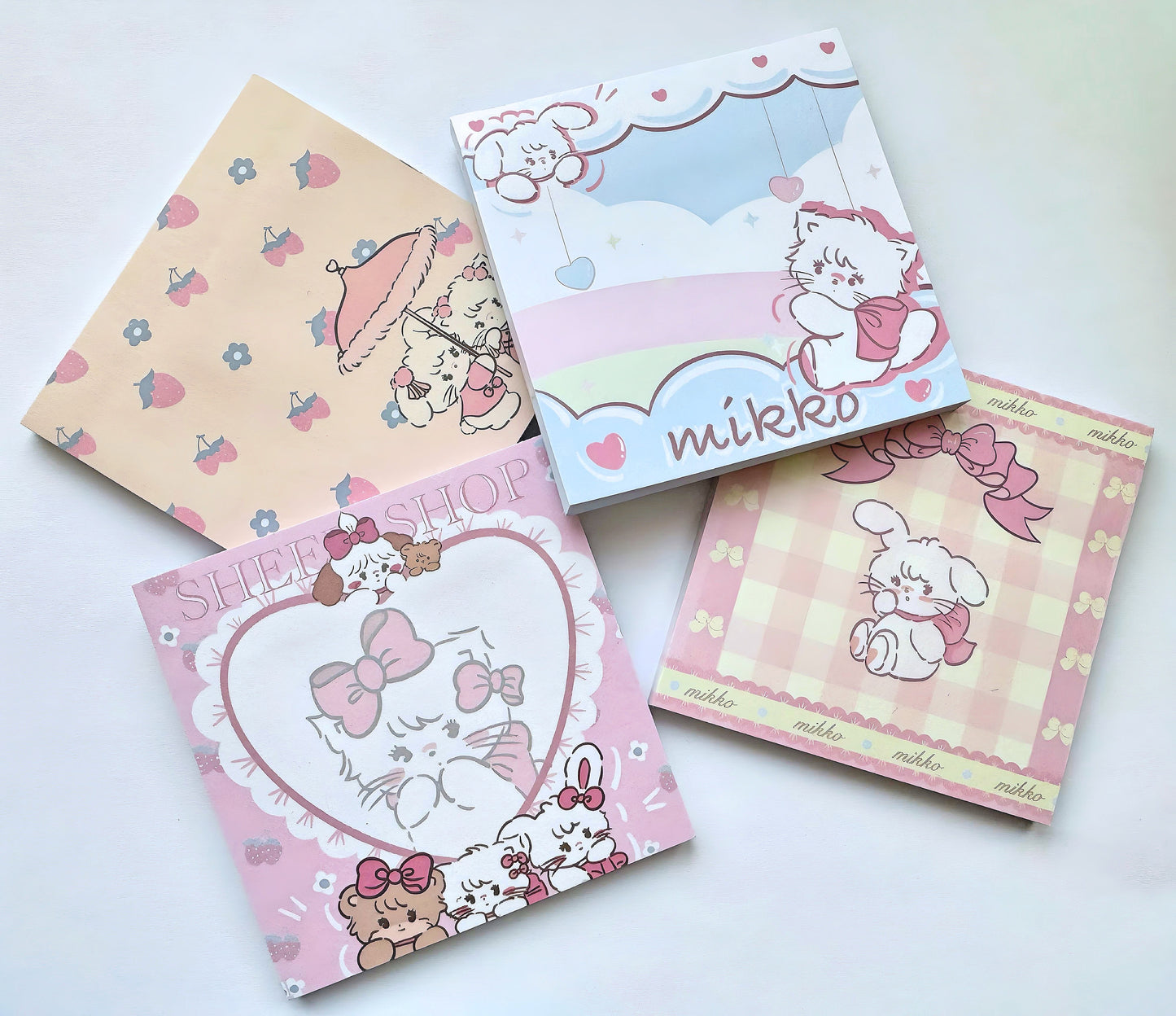 4 x Cute Notepads, Kawaii Stationery for Student Supplies, Self Adhesive Post it Notes