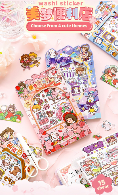 15Pcs Set of Washi Sticker Sheet for Infinite holiday activity fun