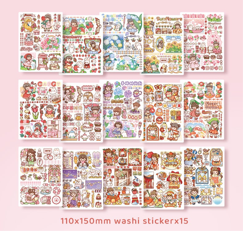 15Pcs Set of Washi Sticker Sheet for Infinite holiday activity fun