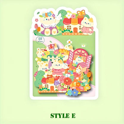50PCS Cartoon Cute Paper Sticker Flakes