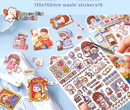 15Pcs Set of Washi Sticker Sheet for Infinite holiday activity fun