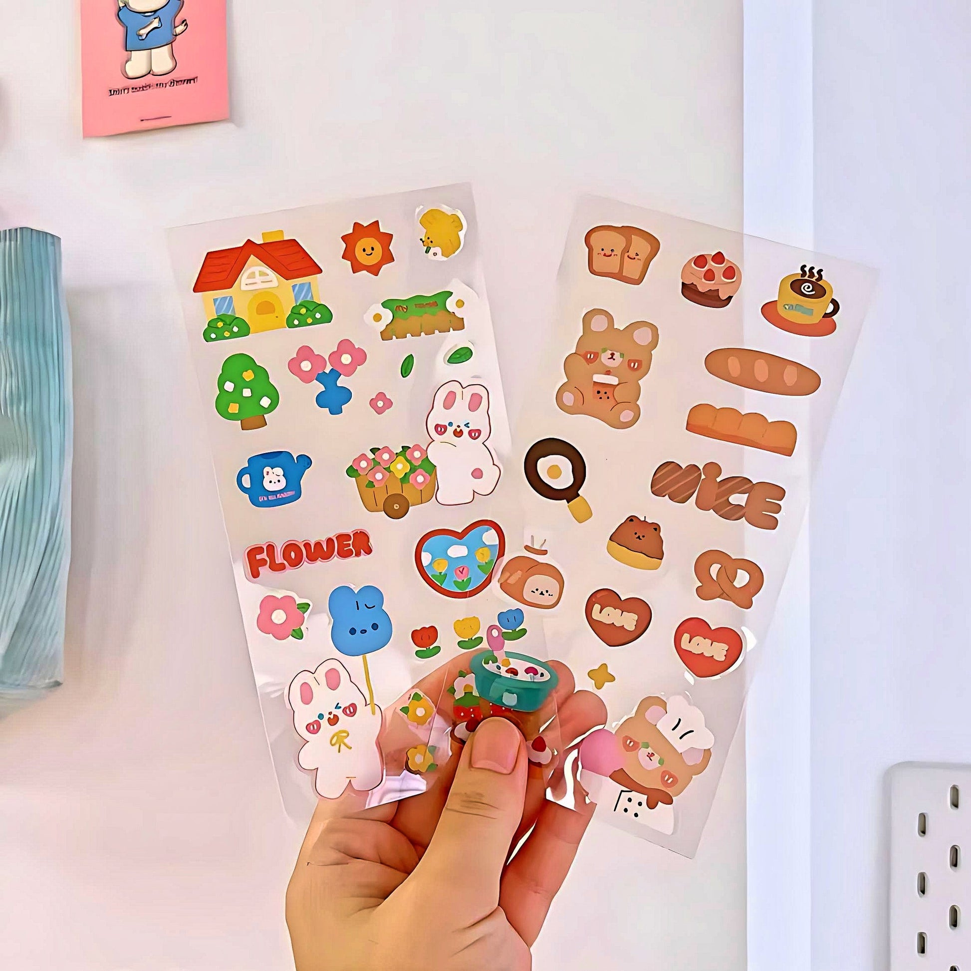 Kawaii Sticker 10 Sheet Set, Journal Supplies, Sticker Set for Scrapbook DIY Diary Planner, Waterproof Sticker Sheet, Animal Stickers, Decal