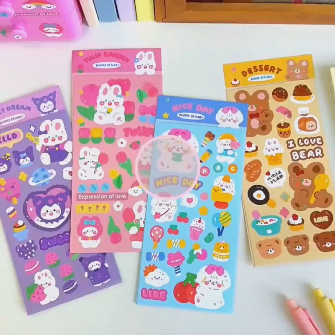 Cute Stickers Sheet for Journal, Kawaii Stickers, Scrapbooking DIY Diary, Waterproof Sticker Sheet, Animal Stickers, Cute gifts for kids