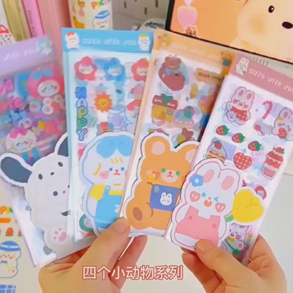 Kawaii Sticker 10 Sheet Set, Journal Supplies, Sticker Set for Scrapbook DIY Diary Planner, Waterproof Sticker Sheet, Animal Stickers, Decal