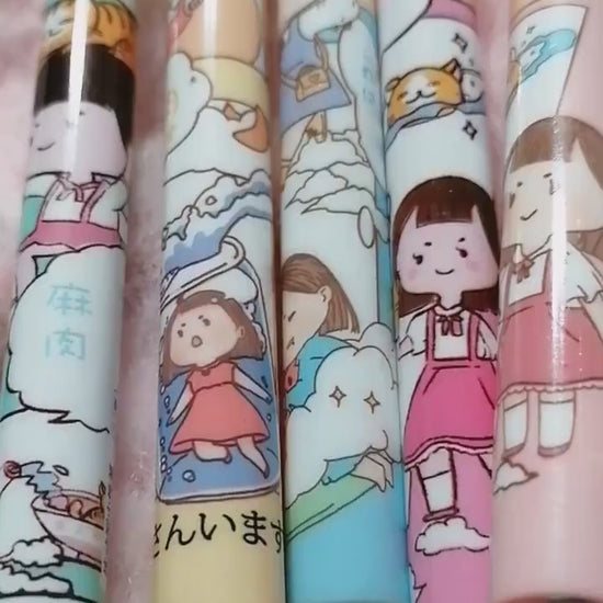 6Pcs Cute Pens Set, Cartoon Girl Kawaii Stationery, 0.5mm black gel ink clicker pen, Kawaii School Supplies, Gift for friends