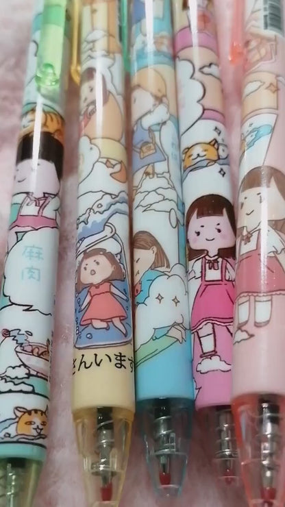 6Pcs Cute Pens Set, Cartoon Girl Kawaii Stationery, 0.5mm black gel ink clicker pen, Kawaii School Supplies, Gift for friends