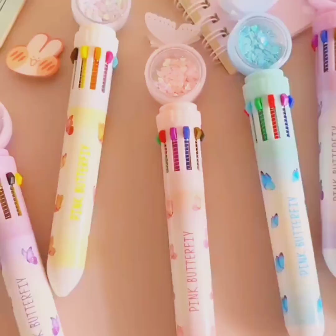 Butterfly Pen | Multi Color Pens 10- in-1 | Stationery Gift | Kawaii Stationery| Cute Pens | Novelty Pen | Gifts for friends| Gifts for kids