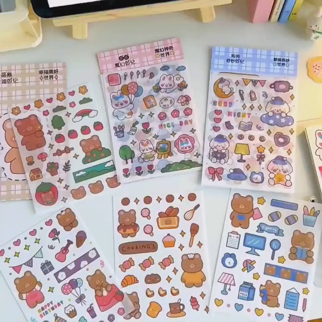 4Pcs Cute Kawaii Sticker Sheet for Bullet Journal Scrapbooking DIY Diary Planner Korean stationary Bunny Stickers Animal Sticker Highlighter