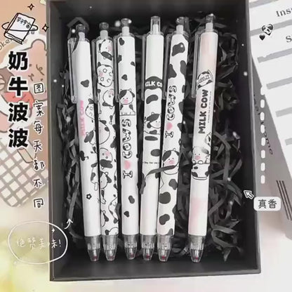 2Pcs Cute Cartoon Cow Pen Cute Neutral Pen Kawaii Kitsch 0.5mm black gel ink clicker pen School Supplies Office Stationery Pen duo