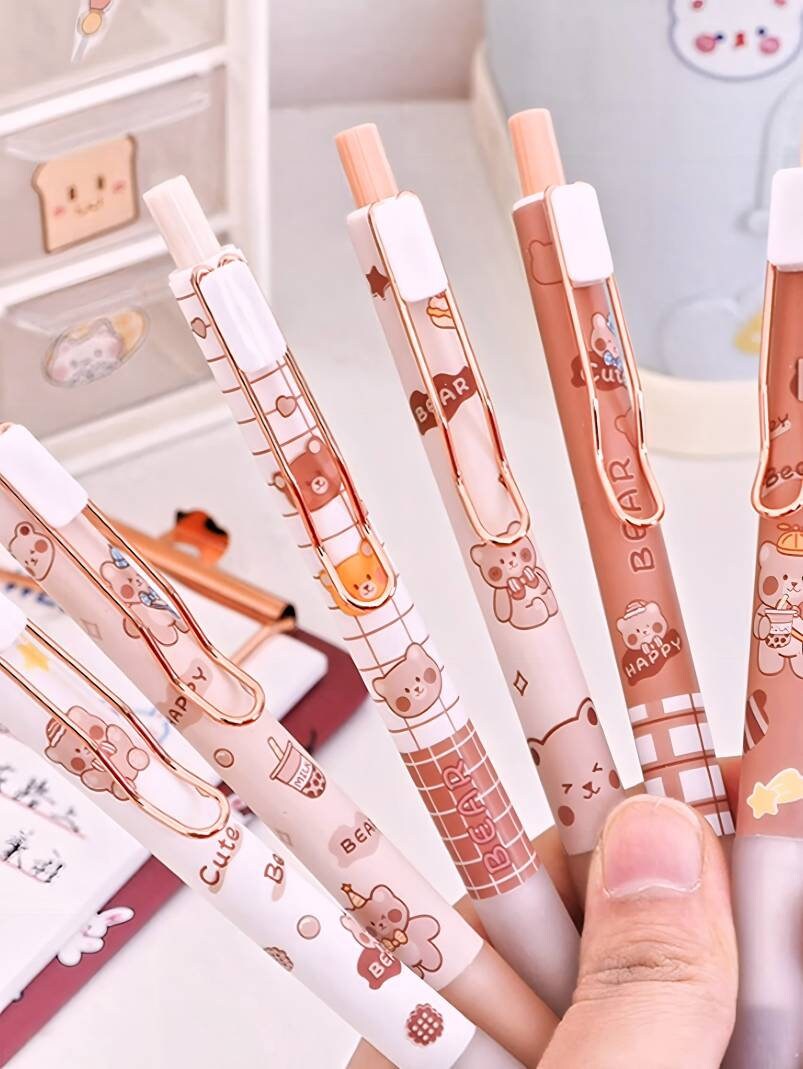 Cute pens Kawaii Bear | Little brown bear stationary| cute kawaii kitsch| 0.5mm black gel ink clicker pen duo| kawaii pen| school stationery