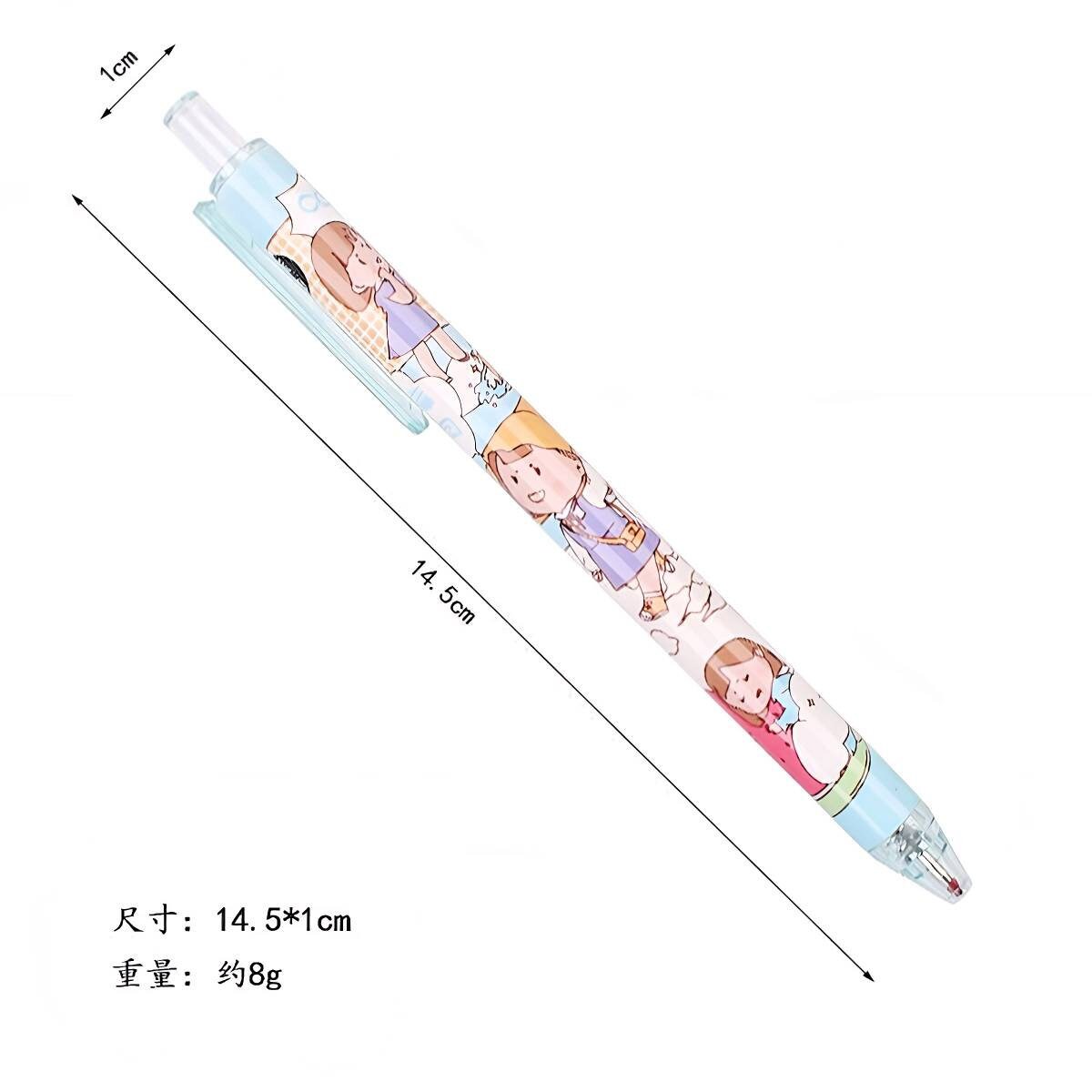 6Pcs Cute Pens Set, Cartoon Girl Kawaii Stationery, 0.5mm black gel ink clicker pen, Kawaii School Supplies, Gift for friends