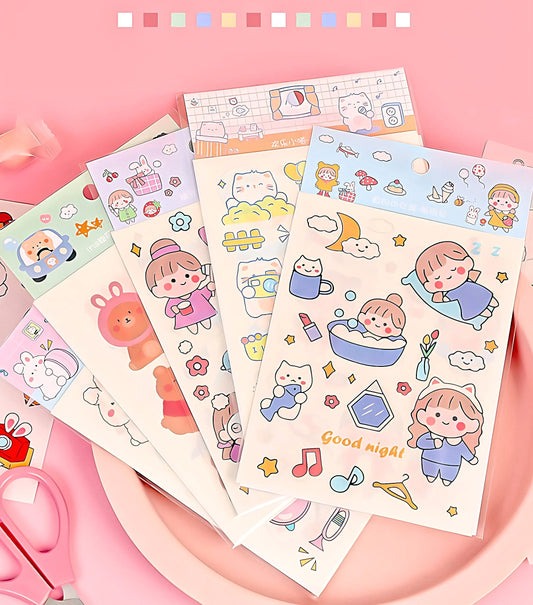 Cute Kawaii Sticker Sheet for Bullet Journal Scrapbooking DIY Diary Planner Korean stationary Bunny Stickers Animal Cat Stickers Highlighter
