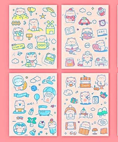 Cute Kawaii Sticker Sheet for Bullet Journal Scrapbooking DIY Diary Planner Korean stationary Bunny Stickers Animal Cat Stickers Highlighter