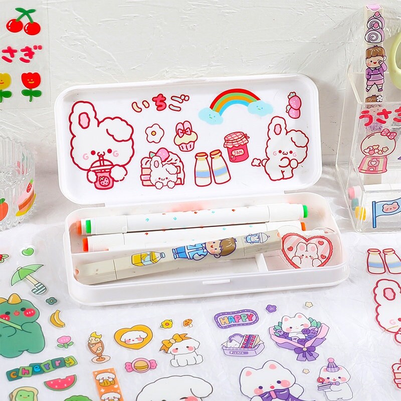 Cute Kawaii Sticker Sheet for Bullet Journal Scrapbooking DIY Diary Planner Waterproof Sticker Sheet Animal Stickers Highlighter