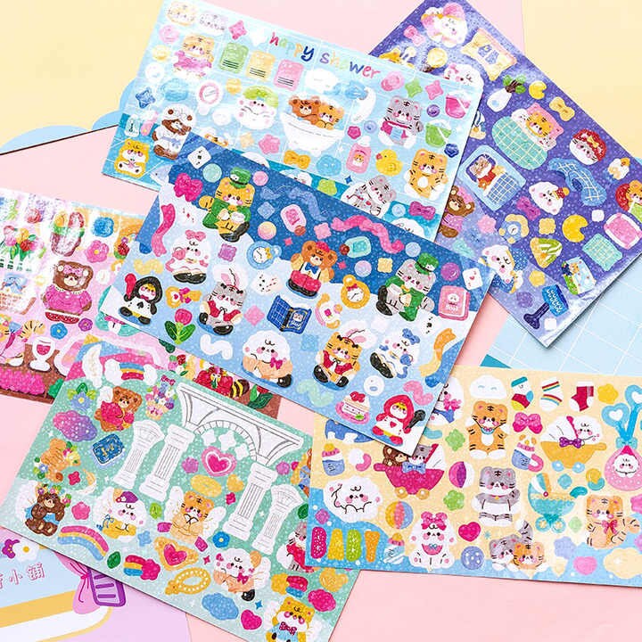 Kawaii Sticker Sheet Set for Bullet Journal, Cute Scrapbooking Supplies, Waterproof Sticker Sheet, Animal Stickers, Highlighter Decal Laptop