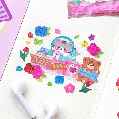 Kawaii Sticker Sheet Set for Bullet Journal, Cute Scrapbooking Supplies, Waterproof Sticker Sheet, Animal Stickers, Highlighter Decal Laptop