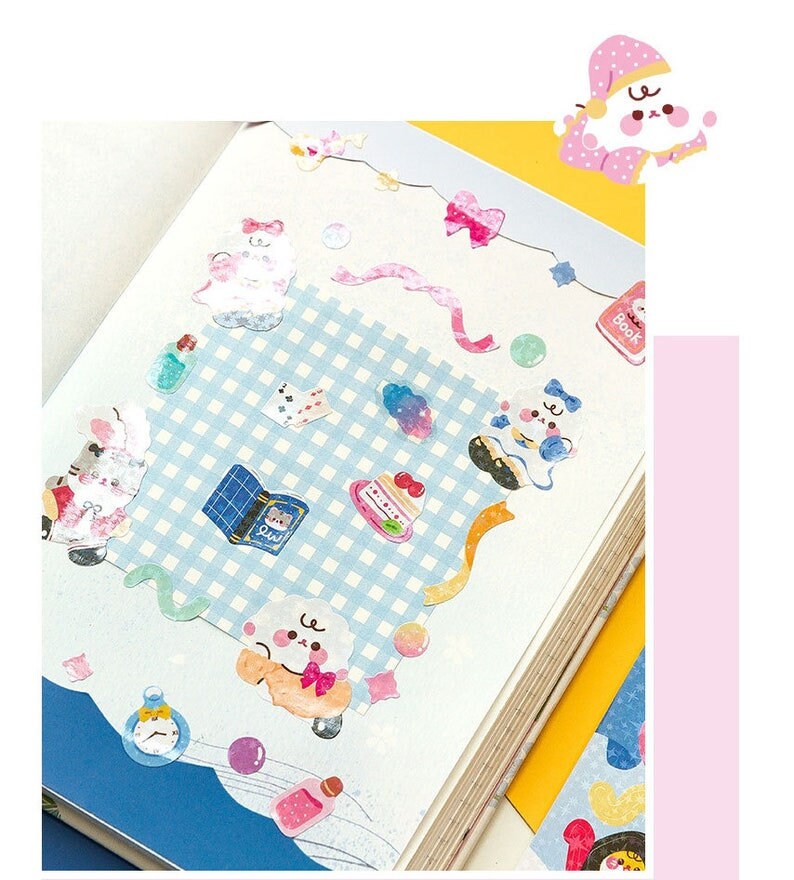 Kawaii Sticker Sheet Set for Bullet Journal, Cute Scrapbooking Supplies, Waterproof Sticker Sheet, Animal Stickers, Highlighter Decal Laptop