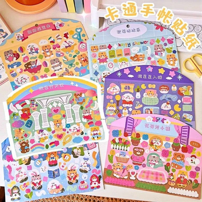 Kawaii Sticker Sheet Set for Bullet Journal, Cute Scrapbooking Supplies, Waterproof Sticker Sheet, Animal Stickers, Highlighter Decal Laptop
