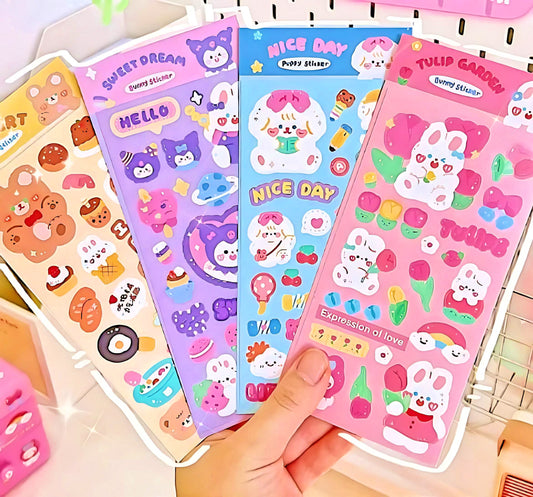 Cute Stickers Sheet for Journal, Kawaii Stickers, Scrapbooking DIY Diary, Waterproof Sticker Sheet, Animal Stickers, Cute gifts for kids