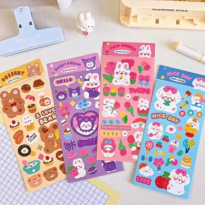 Cute Stickers Sheet for Journal, Kawaii Stickers, Scrapbooking DIY Diary, Waterproof Sticker Sheet, Animal Stickers, Cute gifts for kids