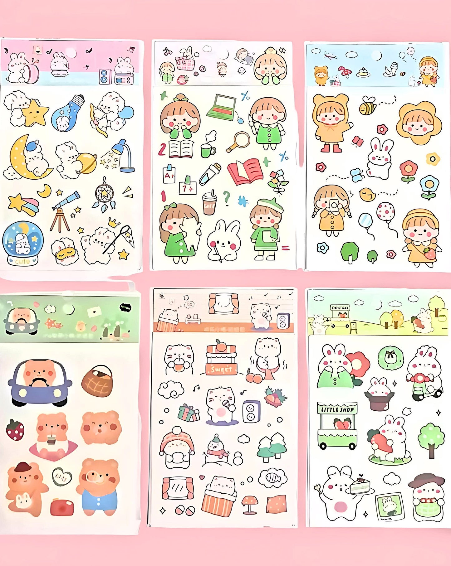 Cute Kawaii Sticker Sheet for Bullet Journal Scrapbooking DIY Diary Planner Korean stationary Bunny Stickers Animal Cat Stickers Highlighter
