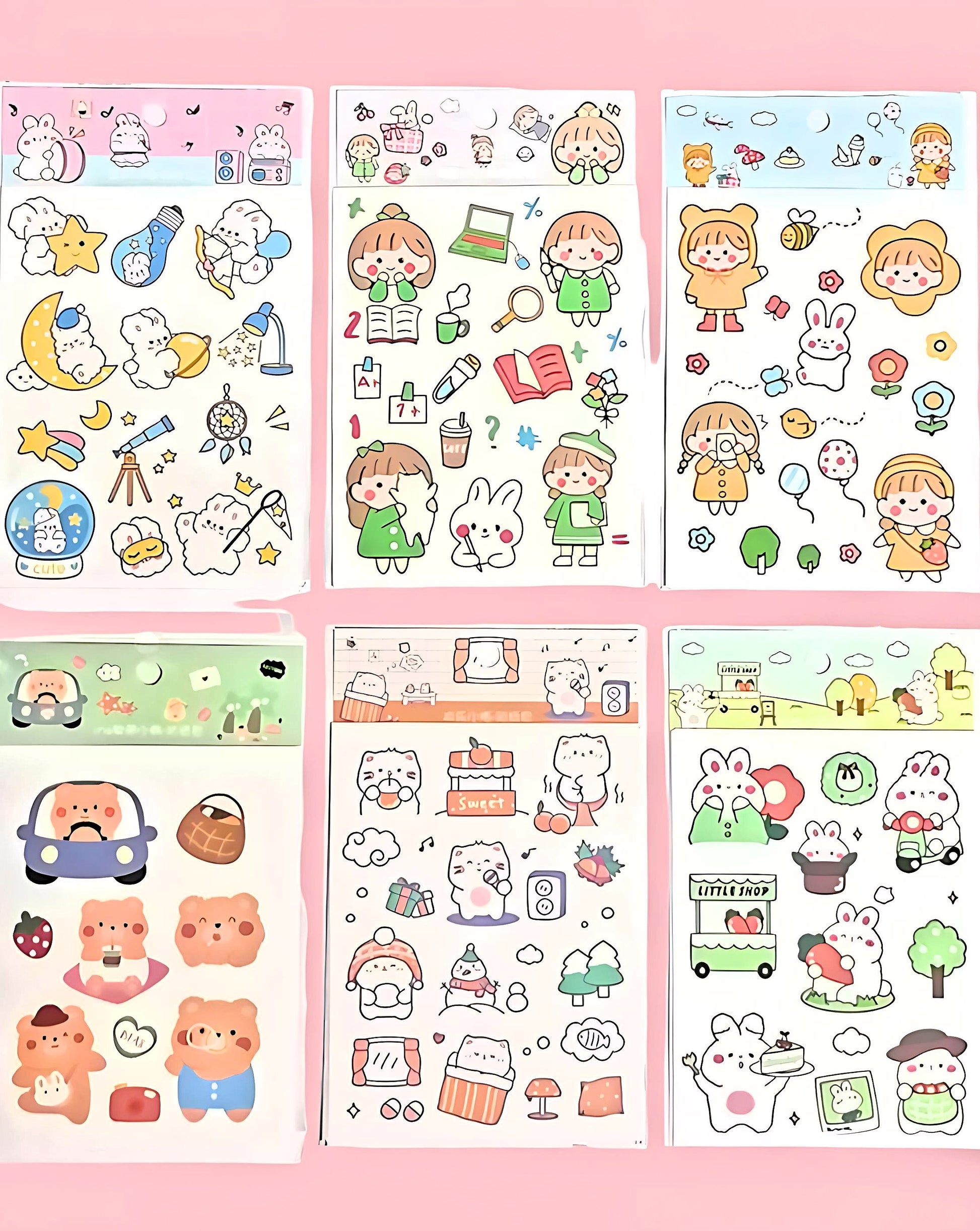 Cute Kawaii Sticker Sheet for Bullet Journal Scrapbooking DIY Diary Planner Korean stationary Bunny Stickers Animal Cat Stickers Highlighter