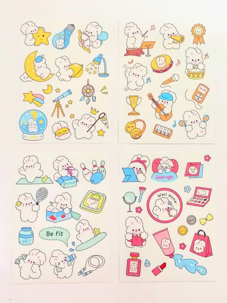 Cute Kawaii Sticker Sheet for Bullet Journal Scrapbooking DIY Diary Planner Korean stationary Bunny Stickers Animal Cat Stickers Highlighter