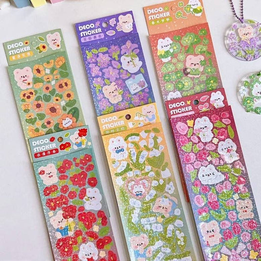 Deco Sticker Sheet Set for Scrapbook DIY Diary Planner, Cute Journal Supplies, Waterproof Stickers, Kawaii Bunny Stickers Highlighter Decal