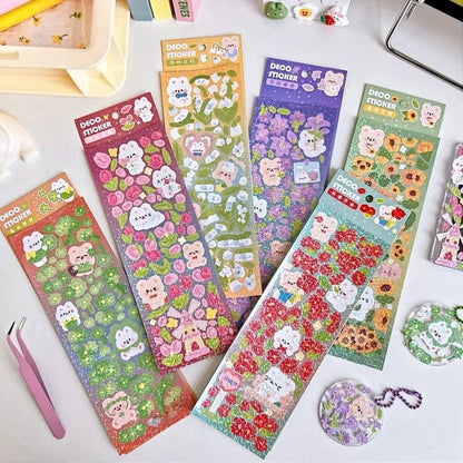 Deco Sticker Sheet Set for Scrapbook DIY Diary Planner, Cute Journal Supplies, Waterproof Stickers, Kawaii Bunny Stickers Highlighter Decal