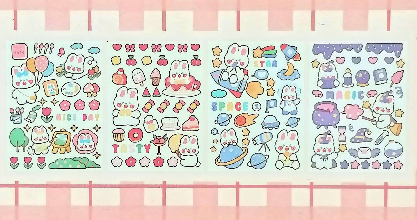 4Pcs Cute Kawaii Sticker Sheet for Bullet Journal Scrapbooking DIY Diary Planner Korean stationary Bunny Stickers Animal Sticker Highlighter