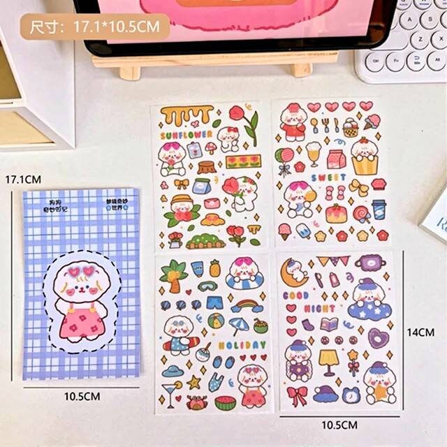 4Pcs Cute Kawaii Sticker Sheet for Bullet Journal Scrapbooking DIY Diary Planner Korean stationary Bunny Stickers Animal Sticker Highlighter